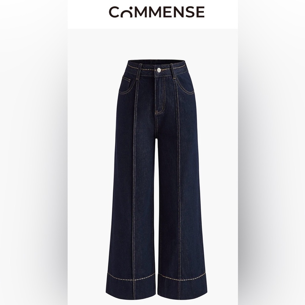 Commense Black High-Rise Wide-Leg Jeans with Contrast Stitching size 8 - Picture 2 of 10